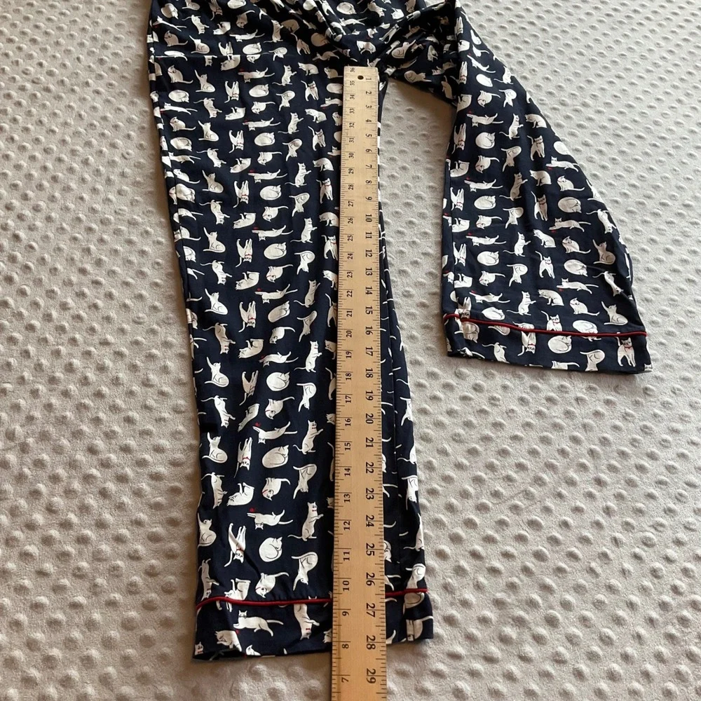 Woman's Pajama Set Women‎ Size 10 Navy Blue Cat Print 100% Cotton Long Sleeve